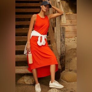 Sweaty Betty Sz S The Explorer Bright Orange Tiered Hem High Low Maxi Dress